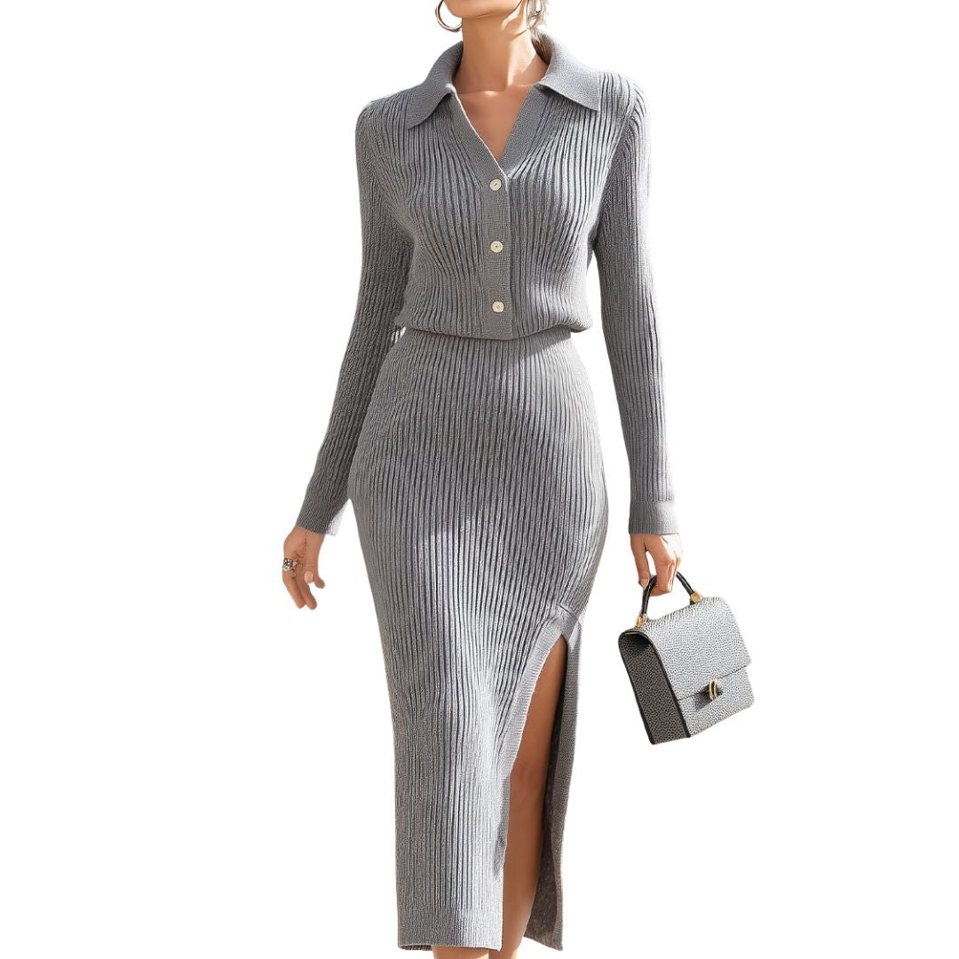 MANDY | GREY RIBBED KNIT SET