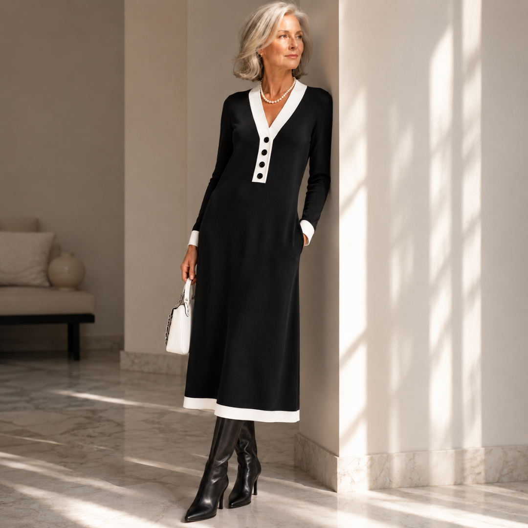 Celeste | V-Neck Contrast Midi Dress