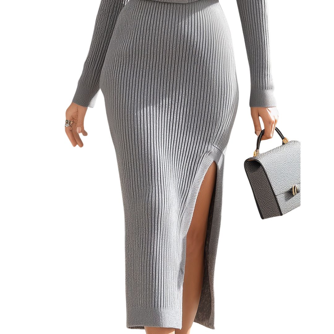 MANDY | GREY RIBBED KNIT SET