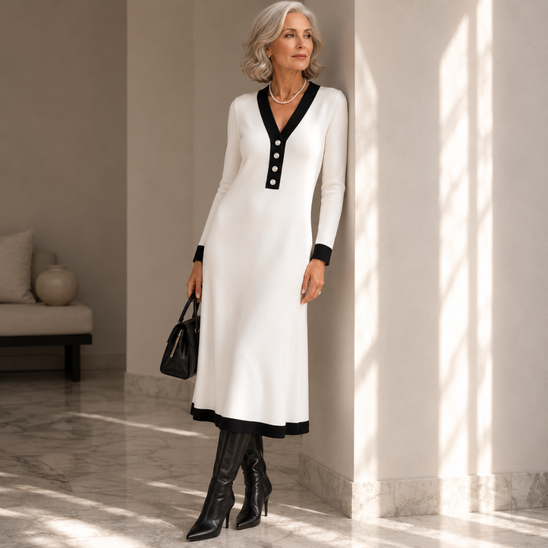 Celeste | V-Neck Contrast Midi Dress