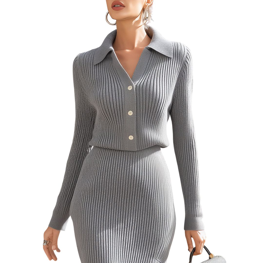 MANDY | GREY RIBBED KNIT SET