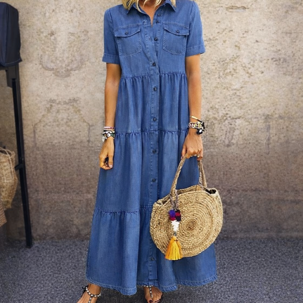 Elizabeth™ - Denim Print Midi Dress