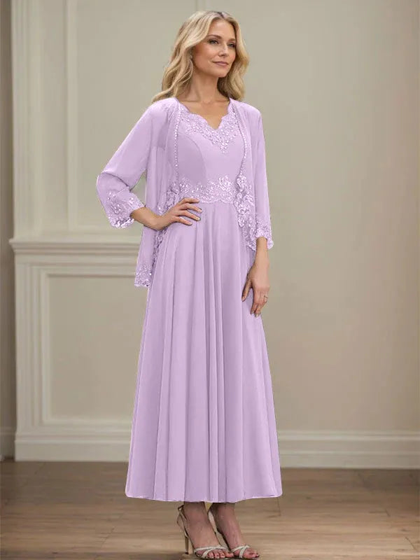 Evelina | A-Line Chiffon Dress with Sequins & Lace