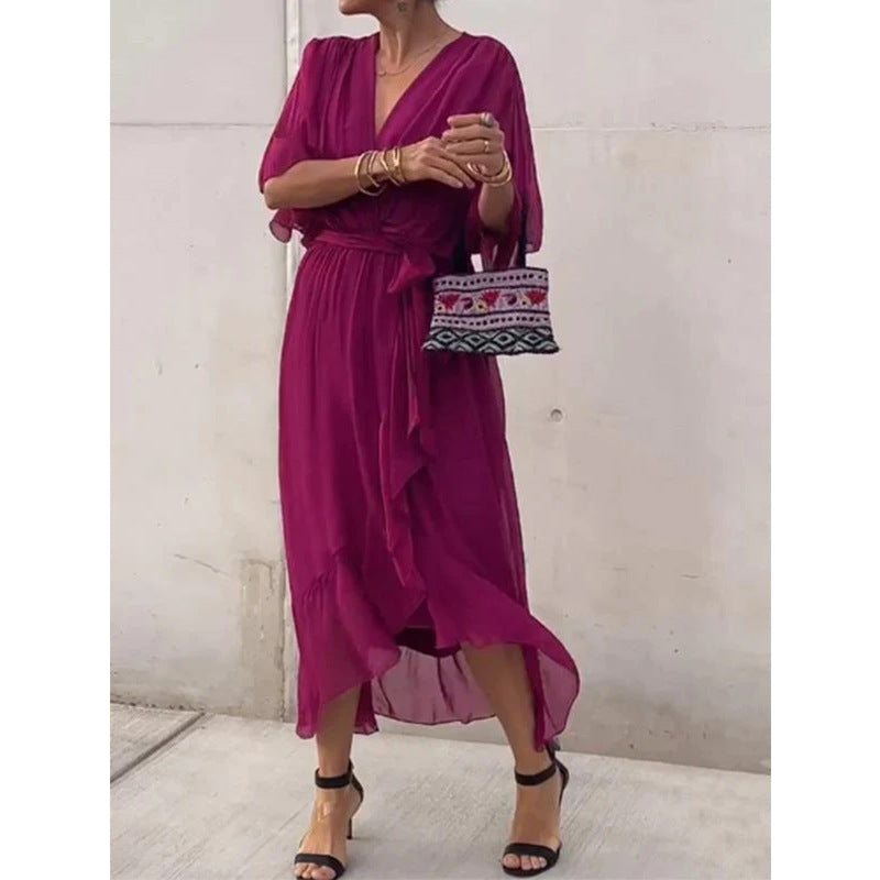 Serena | Lace Bat-Sleeve Irregular Hem Maxi Dress
