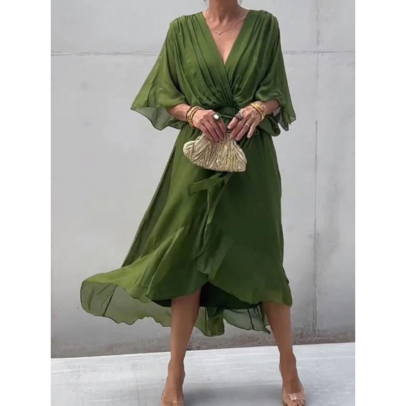 Serena | Lace Bat-Sleeve Irregular Hem Maxi Dress
