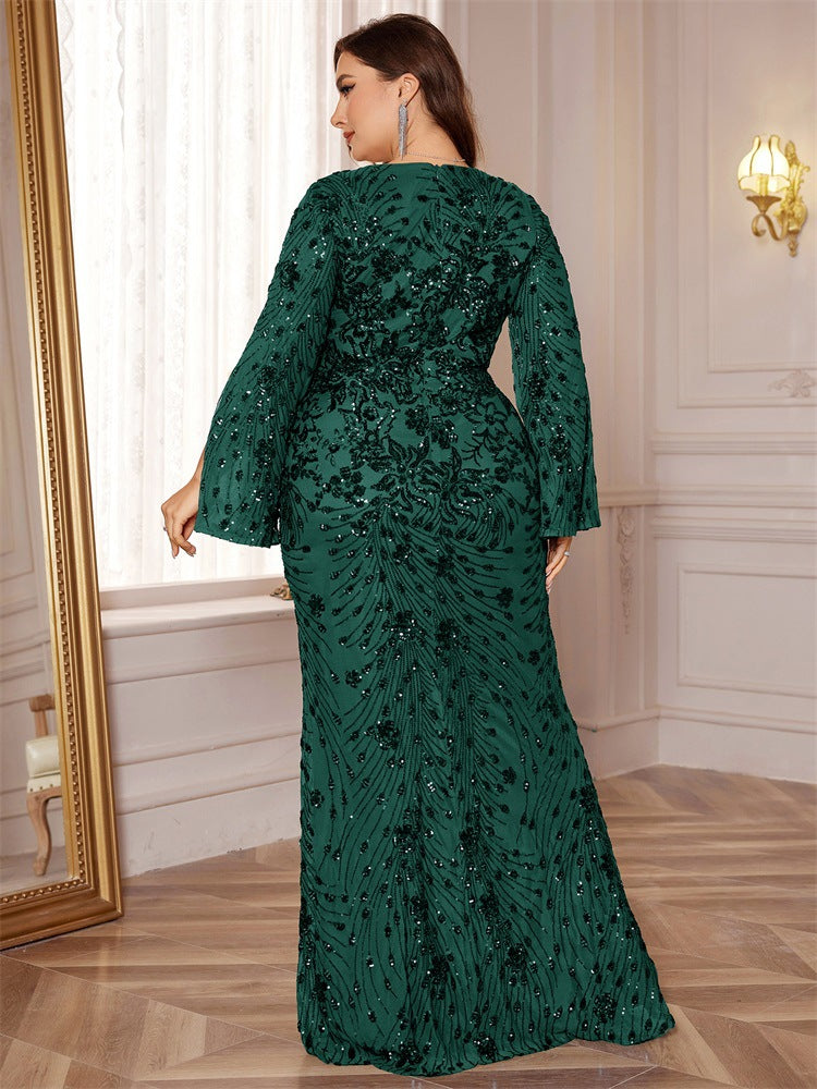 Annelise | Plus Size Sequin Long Sleeve Fishtail Evening Dress