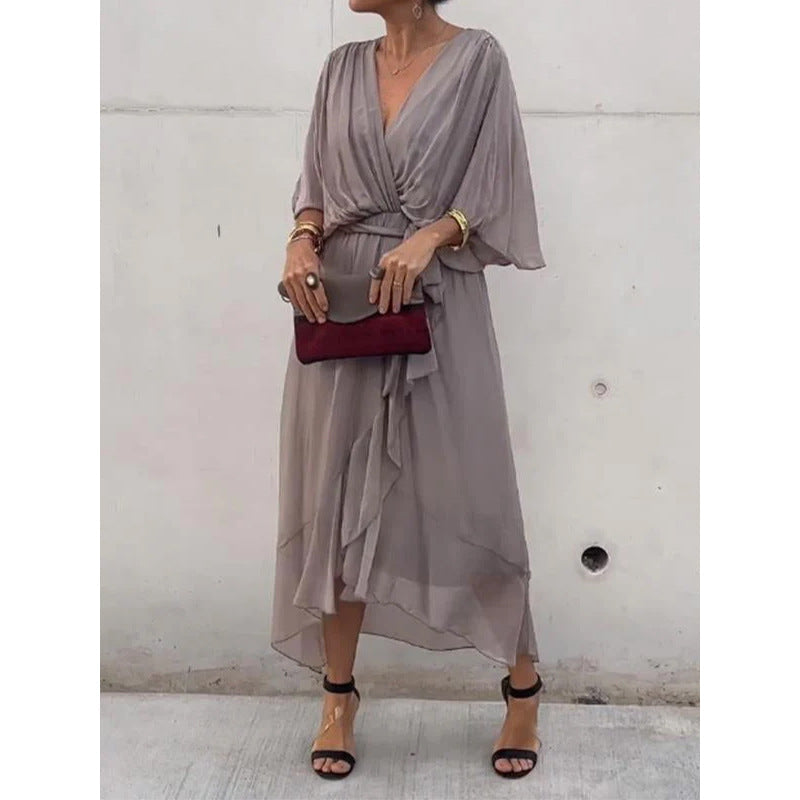 Serena | Lace Bat-Sleeve Irregular Hem Maxi Dress