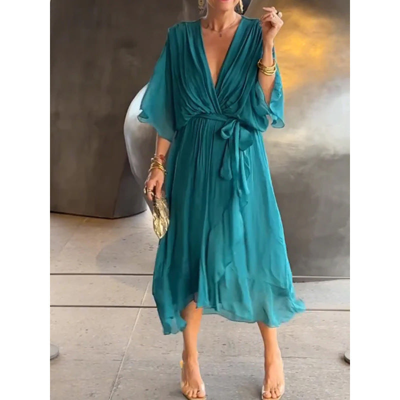 Serena | Lace Bat-Sleeve Irregular Hem Maxi Dress