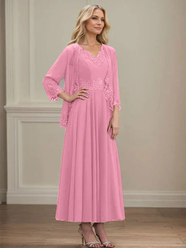 Evelina | A-Line Chiffon Dress with Sequins & Lace