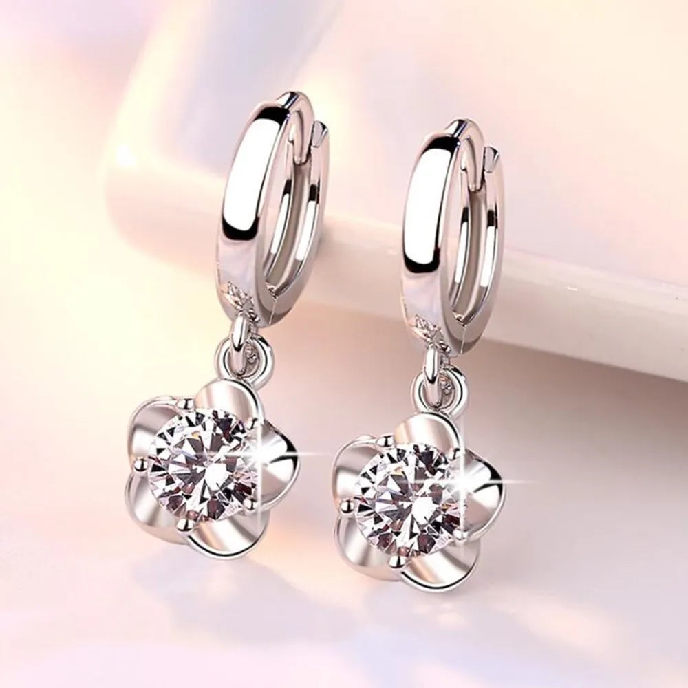 Sterling Silver Earrings with Purple and White Zircons