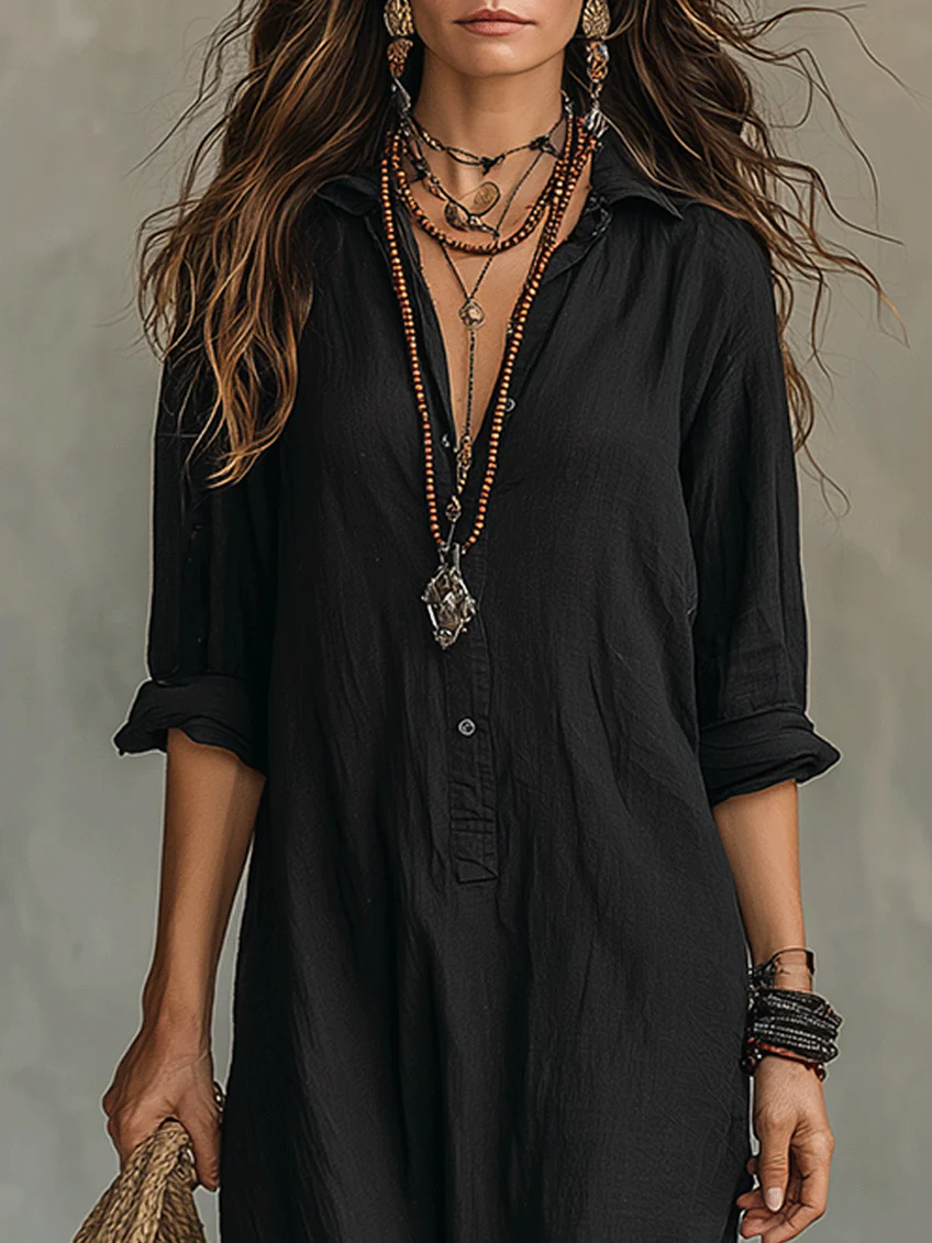 Alessia - Soft Black Maxi Dress with Buttons
