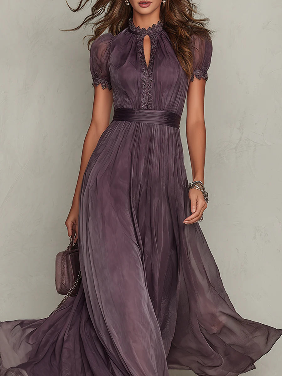 FLAVIA | ELEGANT PURPLE KEYHOLE MAXI DRESS