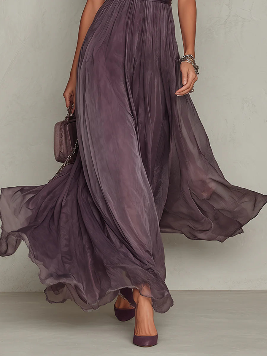 FLAVIA | ELEGANT PURPLE KEYHOLE MAXI DRESS