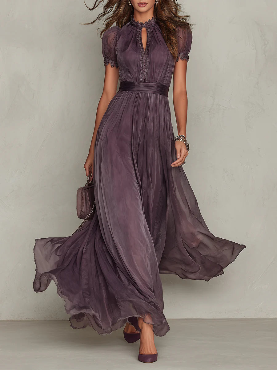 FLAVIA | ELEGANT PURPLE KEYHOLE MAXI DRESS