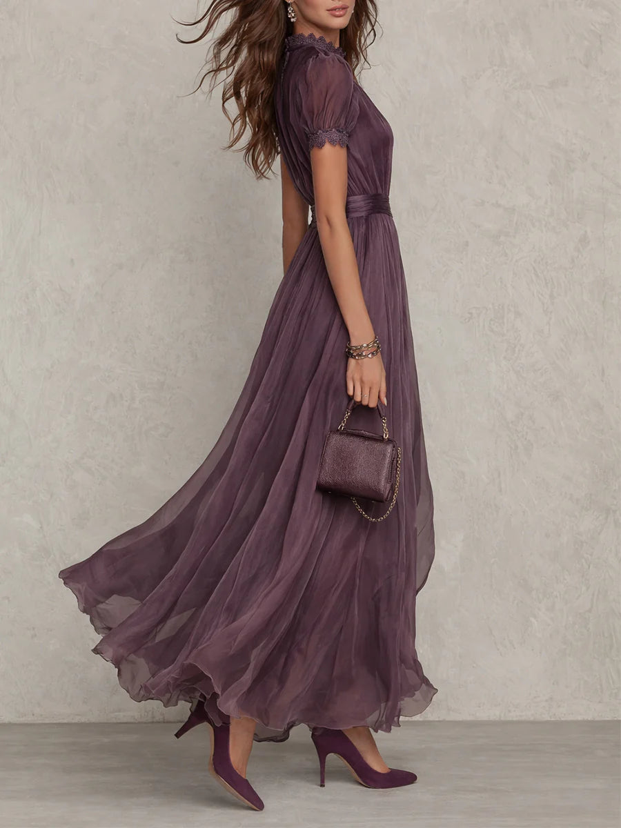 FLAVIA | ELEGANT PURPLE KEYHOLE MAXI DRESS