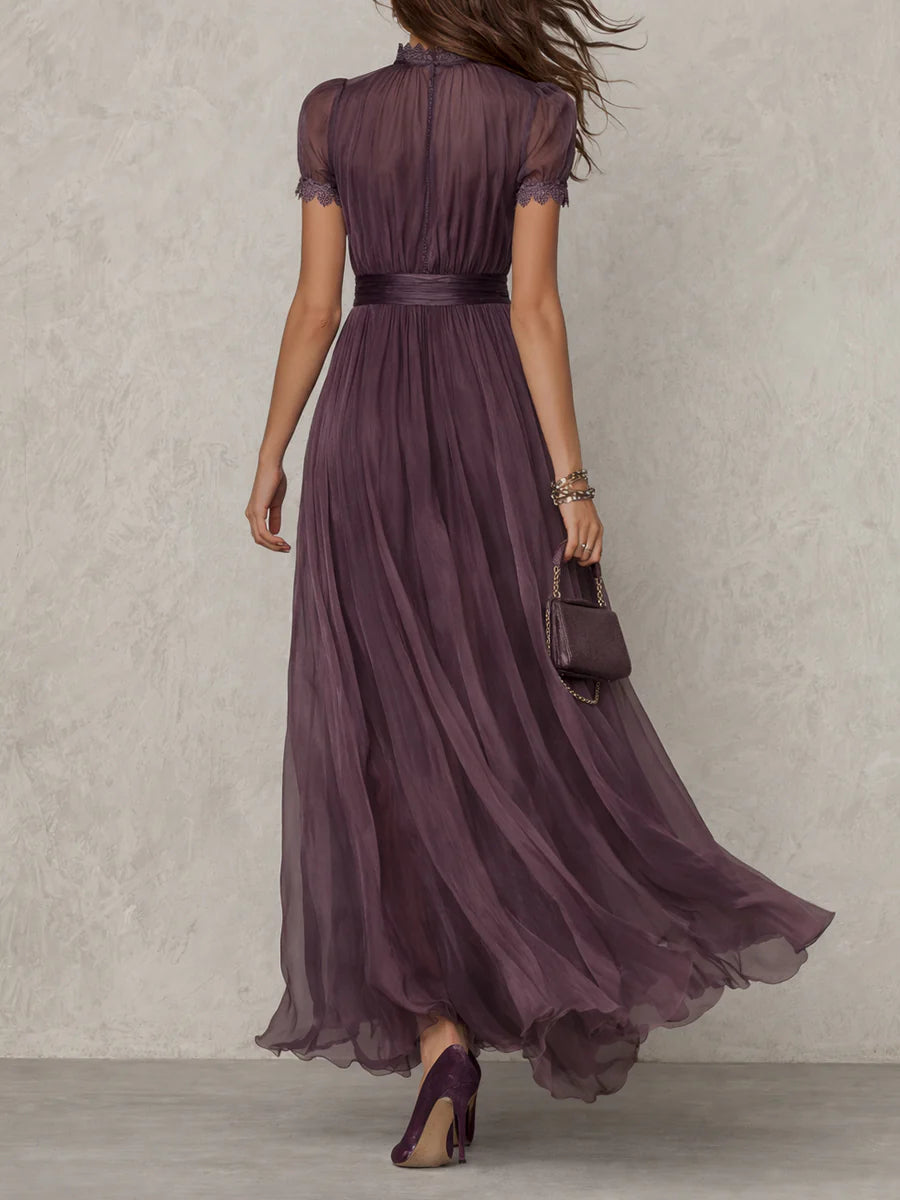 FLAVIA | ELEGANT PURPLE KEYHOLE MAXI DRESS