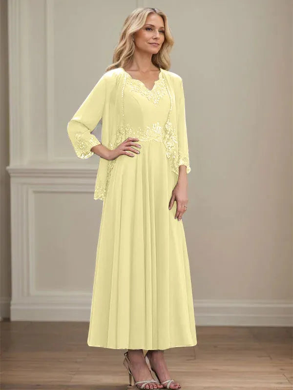 Evelina | A-Line Chiffon Dress with Sequins & Lace
