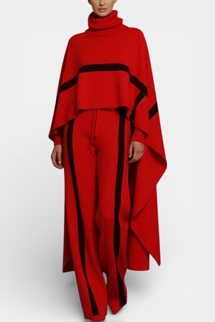 Hailey Two-Piece Cape Poncho and Wide Striped Pants