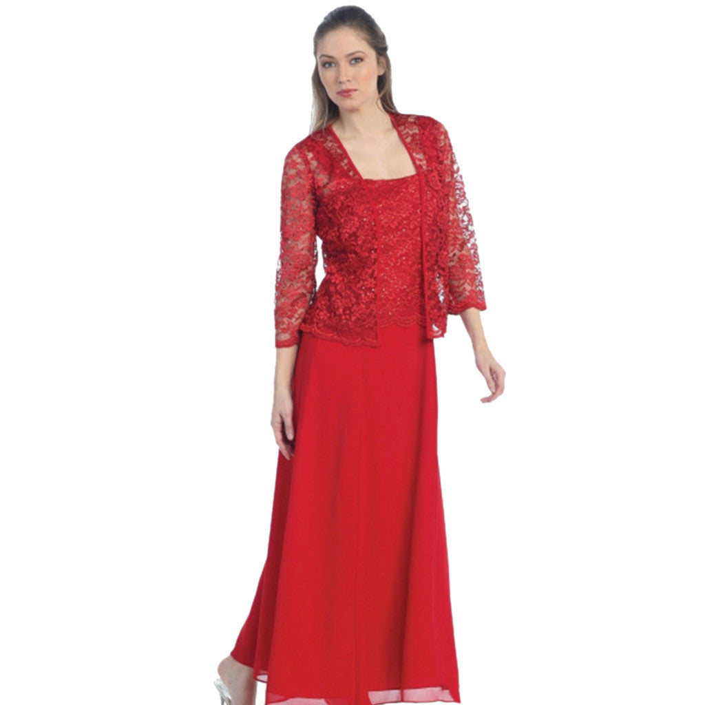 Adeline | Plus Size Chiffon Long Dress with Lace Cardigan