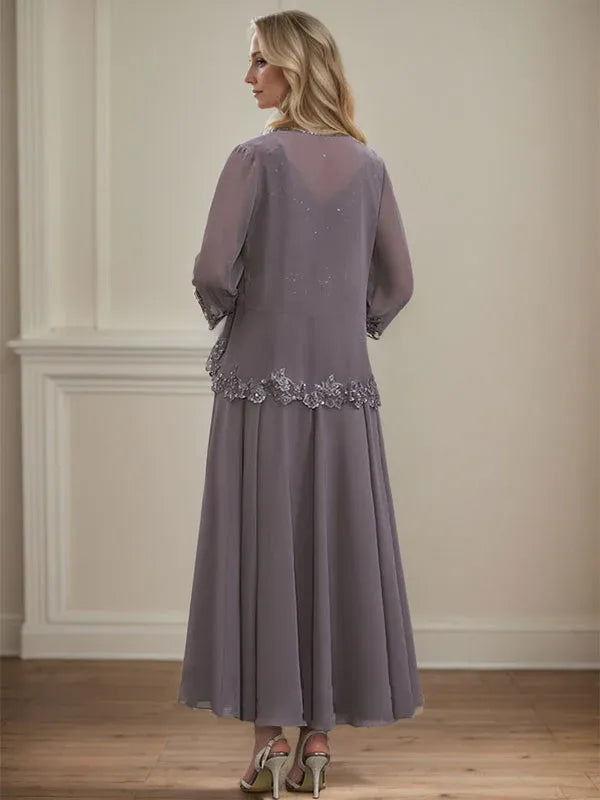 Evelina | A-Line Chiffon Dress with Sequins & Lace