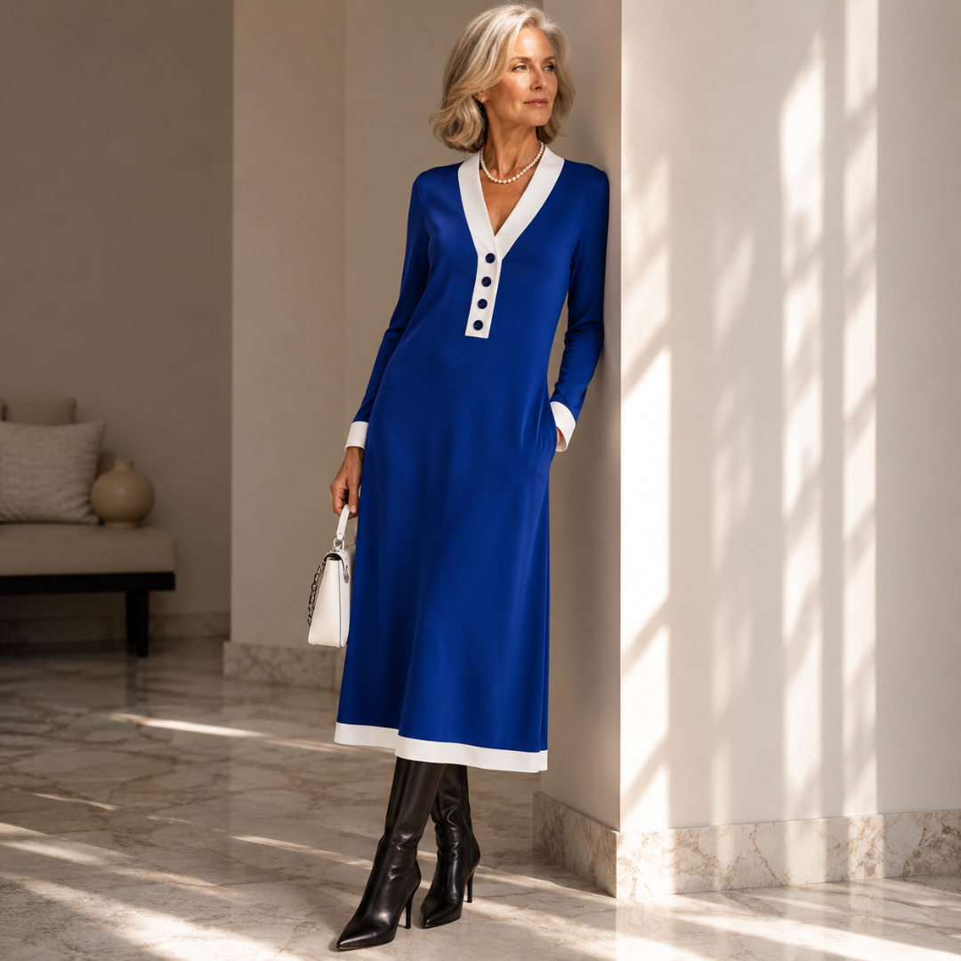 Celeste | V-Neck Contrast Midi Dress