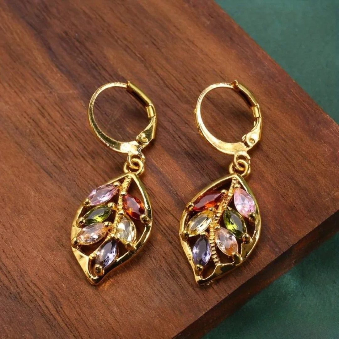 Vintage Multicolored Gold Leaf Earrings
