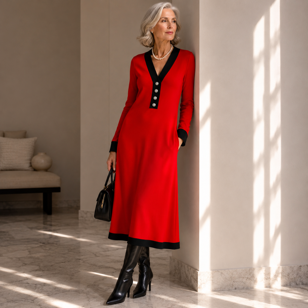 Celeste | V-Neck Contrast Midi Dress