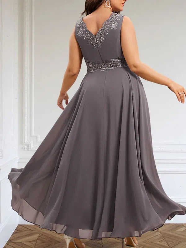 Evelina | A-Line Chiffon Dress with Sequins & Lace
