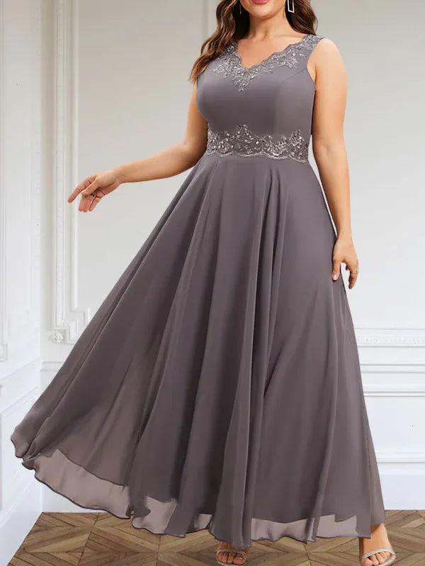 Evelina | A-Line Chiffon Dress with Sequins & Lace