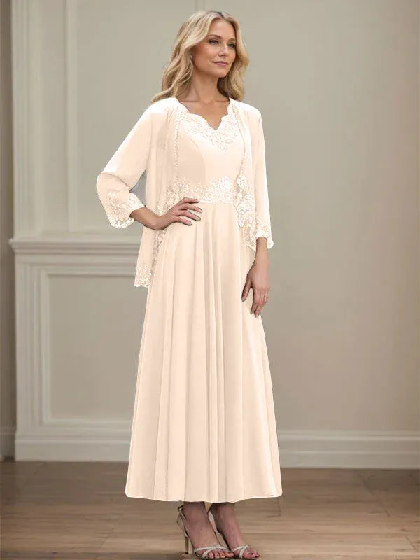 Evelina | A-Line Chiffon Dress with Sequins & Lace