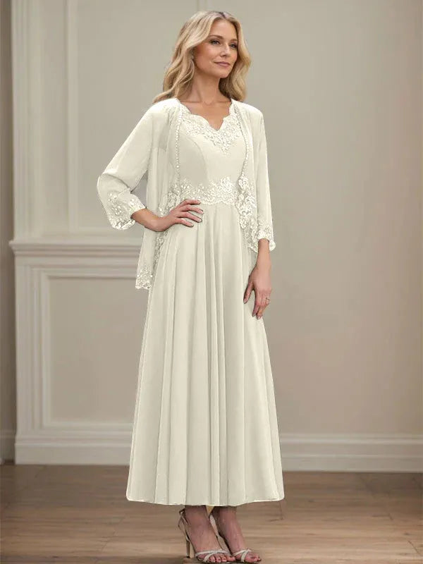 Evelina | A-Line Chiffon Dress with Sequins & Lace