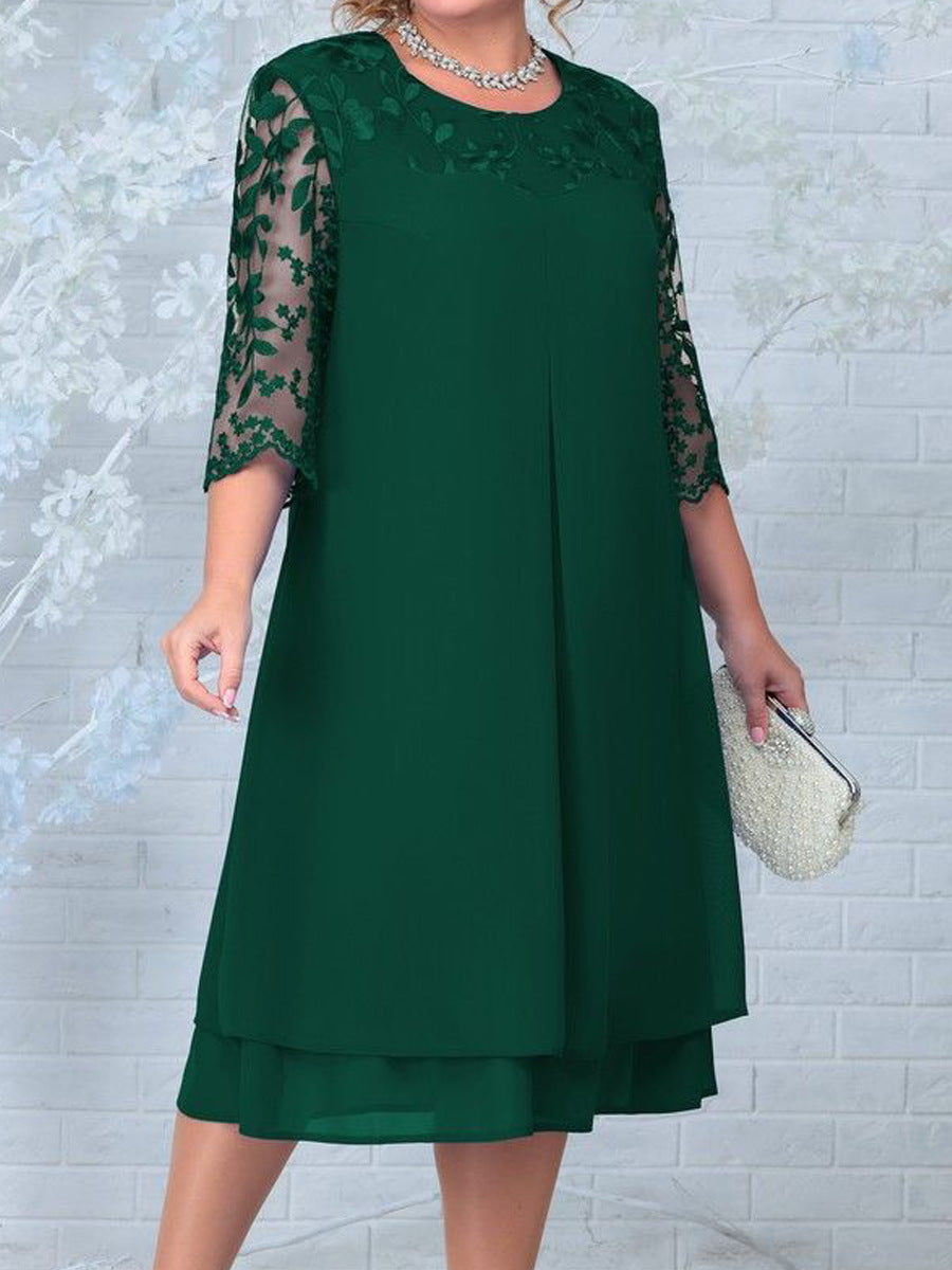 Helena – Plus Size Embroidered Chiffon Splicing Dress