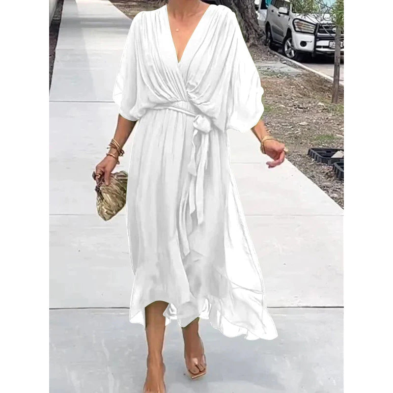 Serena | Lace Bat-Sleeve Irregular Hem Maxi Dress