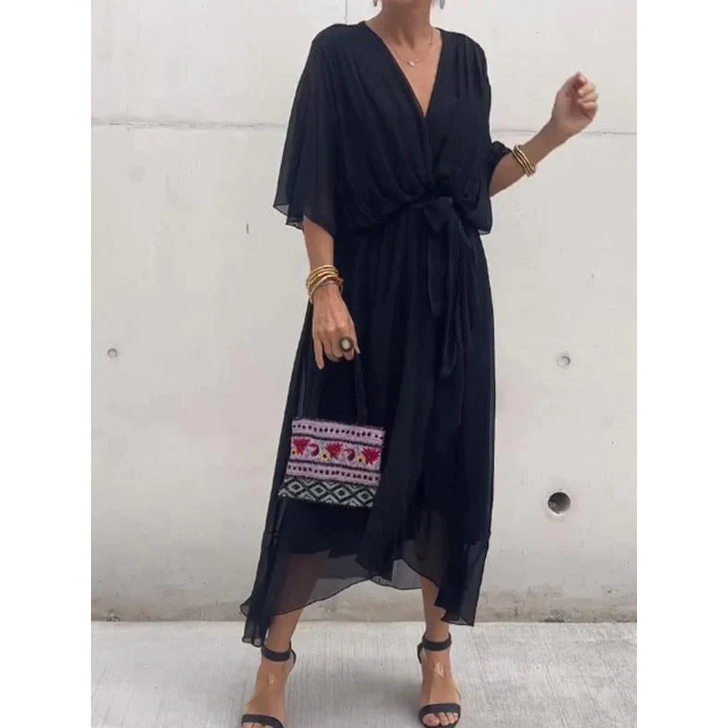 Serena | Lace Bat-Sleeve Irregular Hem Maxi Dress