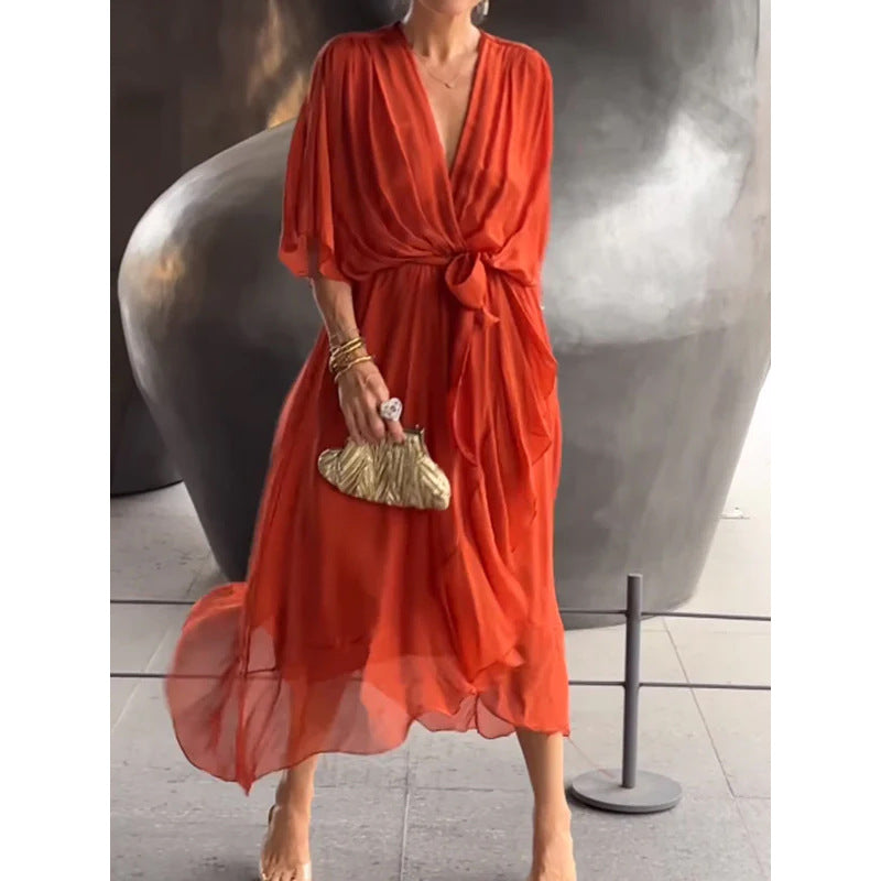 Serena | Lace Bat-Sleeve Irregular Hem Maxi Dress