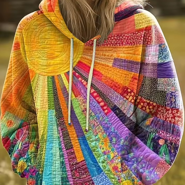 Dawnella™ | Bohemian Multicolor Patchwork Hoodie