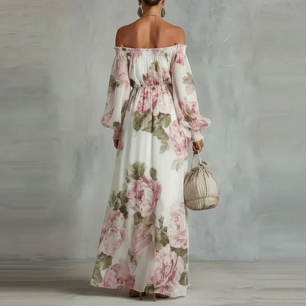 Payton | Off-Shoulder Floral Maxi Dress, Long Sleeves