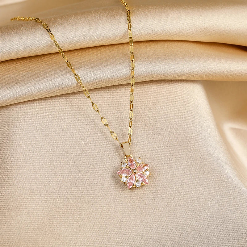 Romantic Sakura Rose Necklace in Stainless Steel