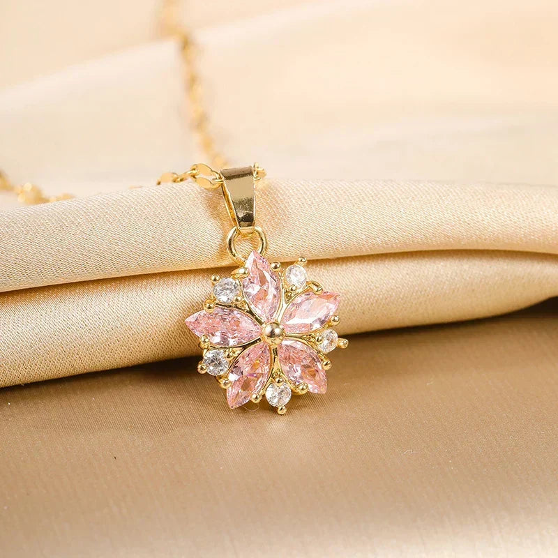Romantic Sakura Rose Necklace in Stainless Steel