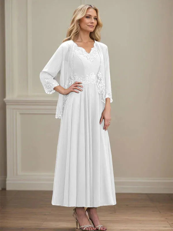 Evelina | A-Line Chiffon Dress with Sequins & Lace
