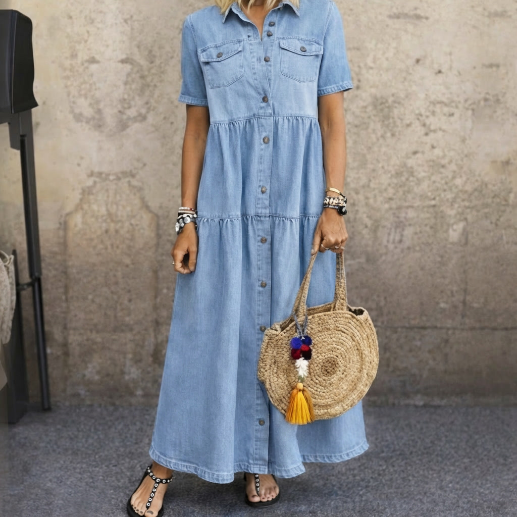 Elizabeth™ - Denim Print Midi Dress