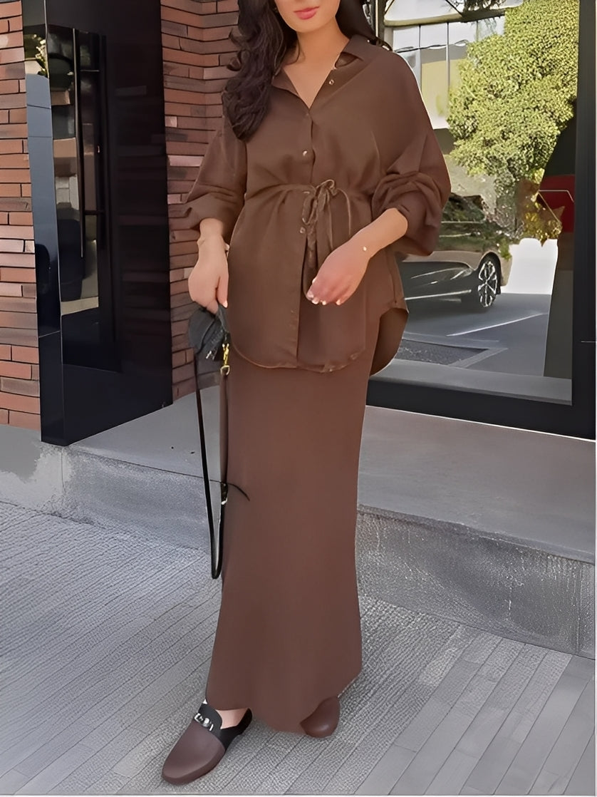 Radomira – Elegant Tie-Blouse & Flow Skirt Set